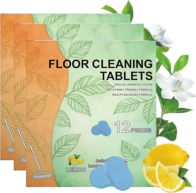12pcs Floor Cleaner Tablets - Deep Clean Power, Multi-Surface Safe & Quick Dissolving for Tile, Vinyl, Hardwood | Fresh Lemon Scent | Compatible with Robot Mops & Wet/Dry Vacuums (36PC)