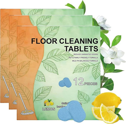 12pcs Floor Cleaner Tablets - Deep Clean Power, Multi-Surface Safe & Quick Dissolving for Tile, Vinyl, Hardwood | Fresh Lemon Scent | Compatible with Robot Mops & Wet/Dry Vacuums (36PC)
