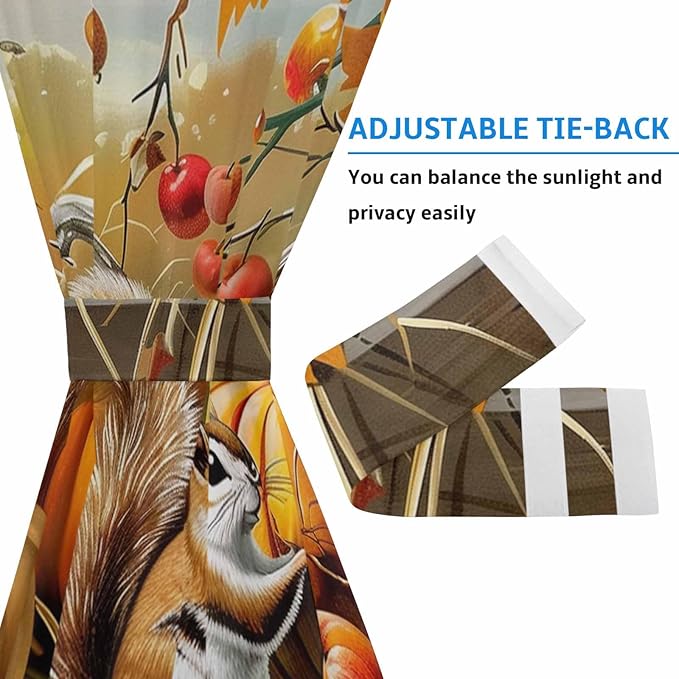 French Door Curtain Panel for Front Door, Apples Pumpkins Maple Squirrel Fall Slidelight Door Curtains with Tieback Light Filtering Privacy Panels for Doorway Entryway 25"x 40"