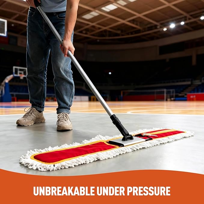 CLEANHOME 36" Commercial Dust Mops for Floor Cleaning Heavy Duty Floor Duster Mop with Long Handle Hotel Gym Household Cleaning Supplies for Hardwood, Tiles, Marble Floors (Red)