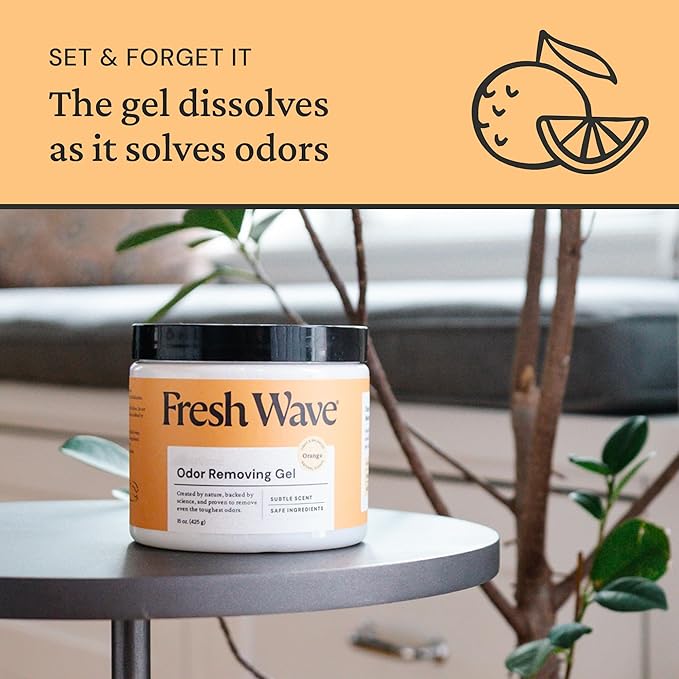 Fresh Wave Orange Odor Removing Gel, 15 oz. | Odor Absorbers for Home | Safer Odor Relief | Natural Plant-Based Odor Eliminator | Every 15 oz. lasts 30-60 Days | For Cooking, Trash & Pets (Pack of 2)