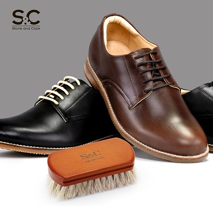 Mini 4" Shoe Brush - Portable Horse Hair Boot Brush w/Natural Wood Handle - Soft Bristle Shoe Shine Brush for Cleaning, Buffing & Polishing Leather Shoes - Travel-Friendly Size