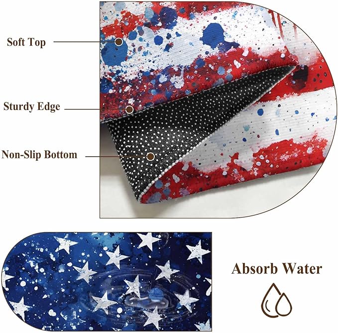 Mottled Red Blue White Stars Painted Flag 9'x12' Large Area Rugs, Washable Area Rugs Non-Slip Indoor Floor Mats Large Carpet for Living Room Bedroom Dining Room