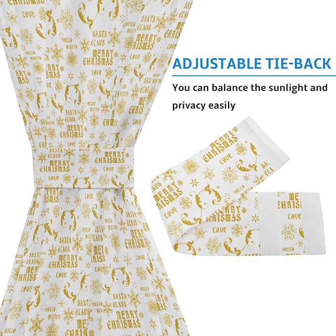 Christmas French Door Curtain Panel for Front Door, Merry Christmas Words Yellow Slidelight Door Curtains with Tieback Light Filtering Privacy Panels for Doorway Entryway 25"x 40"