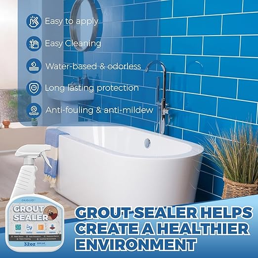 32oz Grout Sealer Spray Complete Kit with 4 Tools(Covers 200+ SF), Waterproof Tile Sealer for Shower, Kitchen, Bathroom - 100% Safe Indoor & Outdoor, Clear Grout Sealant Protector for Stone, Marble