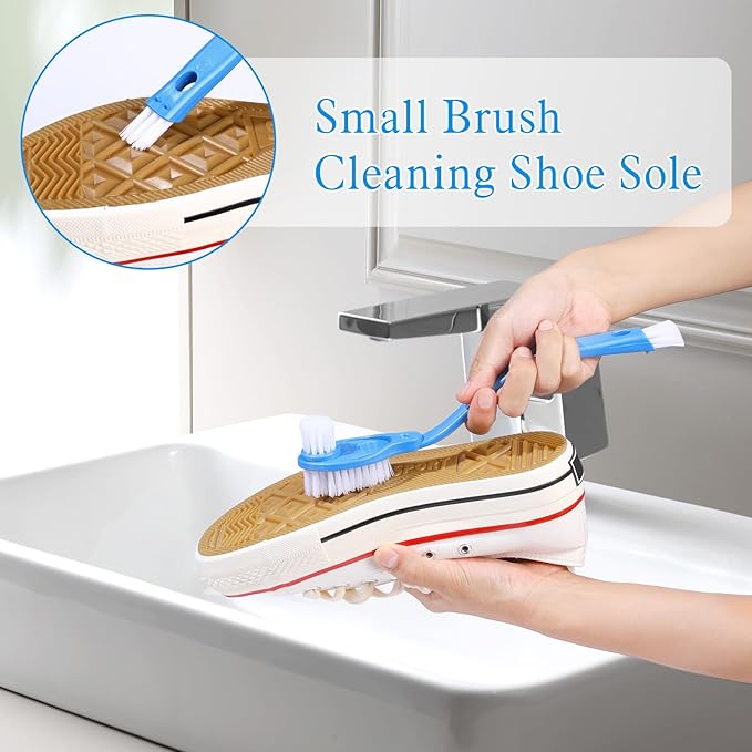 ISKYBOB 2 Pack Shoes Cleaning Brushes, Double Sided Shoe Sole Cleaner 10in Long Handle Shoe Wash Cleaner Large Boot Scrubber Insider Cleaner Tool Kits, Blue
