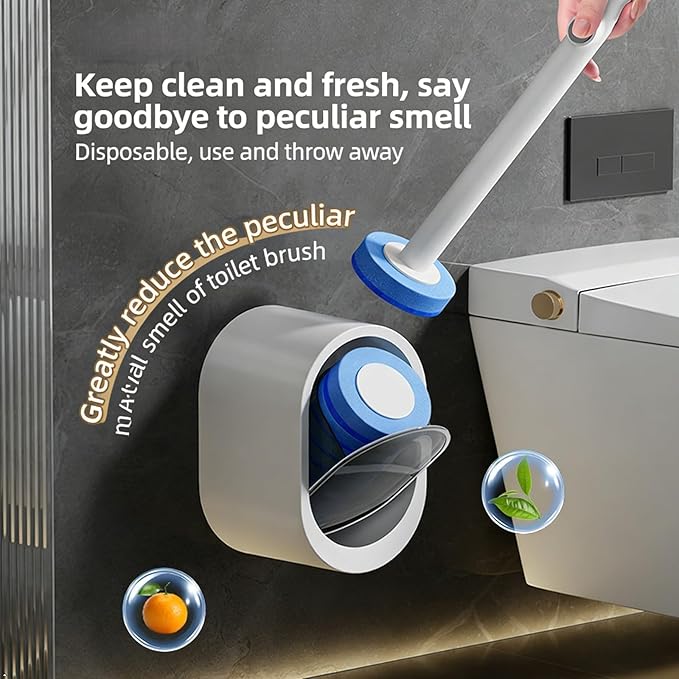 Disposable Toilet Cleaning System with 32 Refill Heads - Toilet Bowl Wand and Wall Mounted Holder, Deep Cleaning Bathroom Brush Kit with Storage Caddy (White)