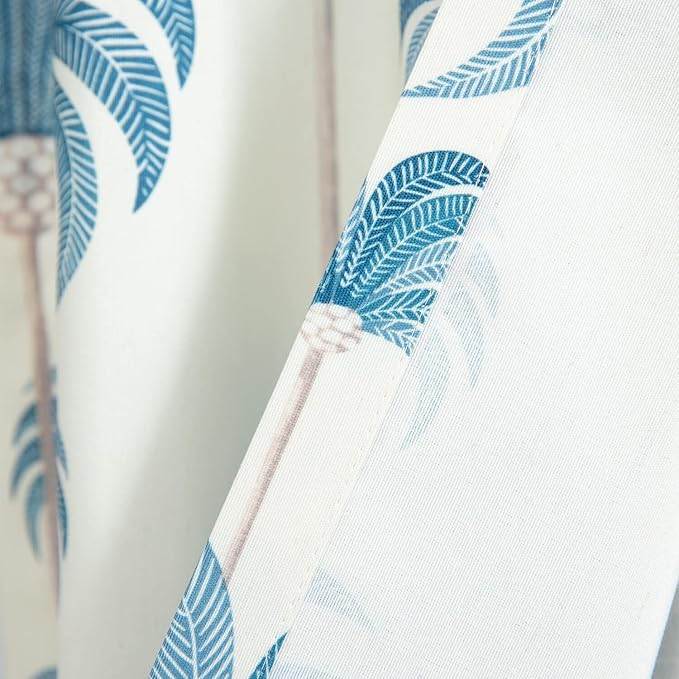 VOGOL French Sidelight Door Curtains, 25 x 72 Inches Linen Textured Curtain Panels, Blue Leaves Printed Rod Pocket Drapes for Front Glass Door, 1 Piece