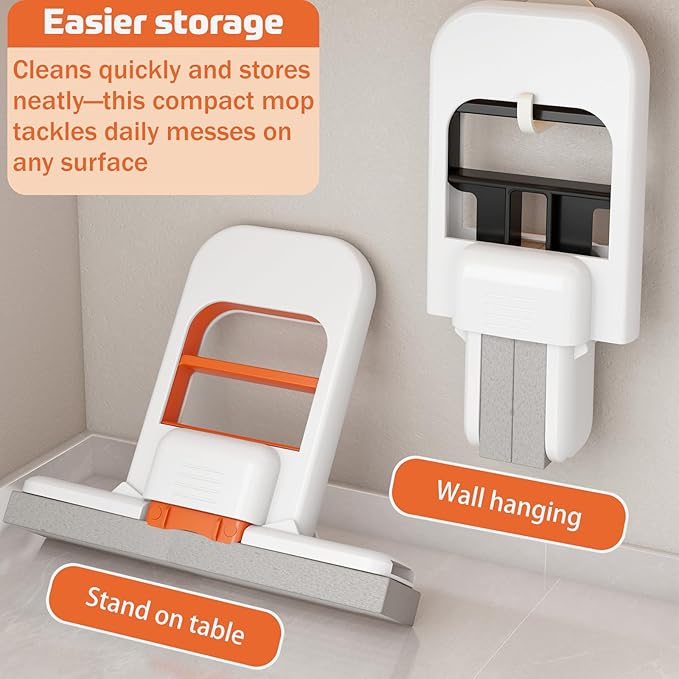Mini Foldable Desktop Mop, mini mop - 2025 New Portable Mini Cleaning Sponge Mop, Wet and Dry Use Cleaning System, One-Hand Squeeze Handle, for Bathroom, Kitchen, Desktop