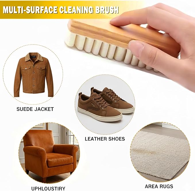2Pcs Suede Shoe Brush and Eraser, Rubber Shoe Brush, Suede Brushes for Cleaning Dust of Shoes, Bags, Jacket, Purse, Sofa with Wooden Handle