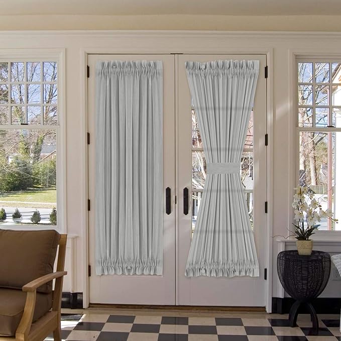 H.VERSAILTEX Linen French Door Curtains Semi Sheer Light Reducing Privacy Doors Window Cover with Tieback | Rod Pocket 1 Panel Door Shades for Glass Living Room Doorways,52" W x 72" L,Grey