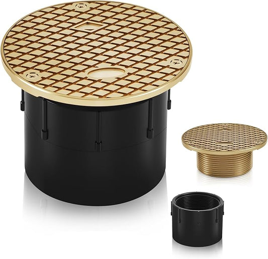 Zonon 1 Pcs Adjustable Floor Cleanout, 3-Inch ABS Wheel Connection Height-Adjustable, Nickel Top Floor Drain for Cleaning on Patios or Walkway