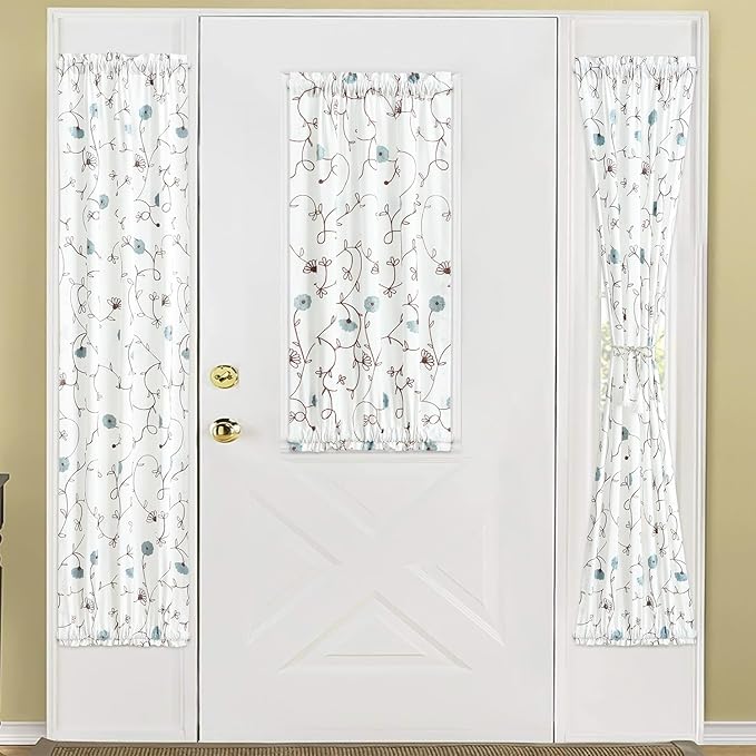 VOGOL Curtains for French Door, 36 x 40 Inches Blue Flower Pattern Sliding Door Panels, 1 Piece Rod Pocket Decorative Drapery for Entry Door