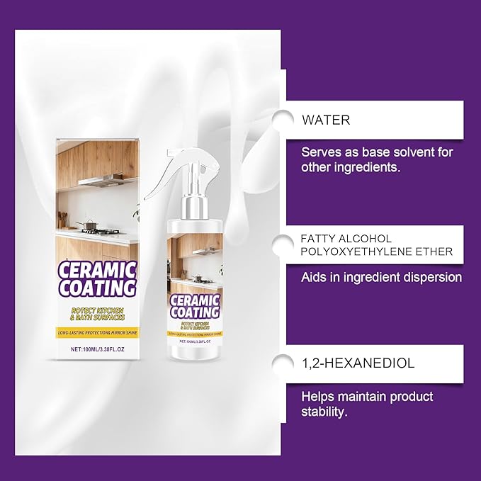Home Ceramic Coating Spray for Stainless Steel, Glass & Countertops – Long-Lasting Sealant & Protector to Repel Fingerprints, Grime & Stains for Kitchen & Bathroom Surfaces