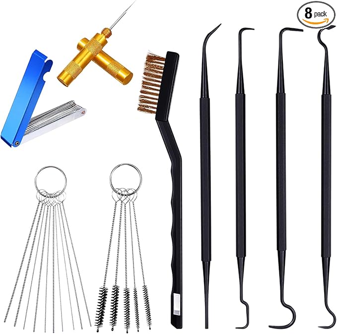 Tucnoeu Carburetor Cleaning Kit, 1 Single Head Brush 23 Needles 5 Nylon Brushes 1 Scraper and 4 Cleaning Hooks for Motorcycles, ATVs, Chainsaws, and Small Engines