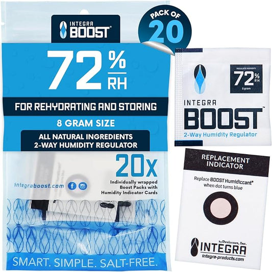 Integra Boost 2-Way Humidity Control Pack - Preserve Flavor & Control Humidity at 72% RH - Moisture Absorber for Herbs, Spices & More - 8 Gram (Pack of 20)