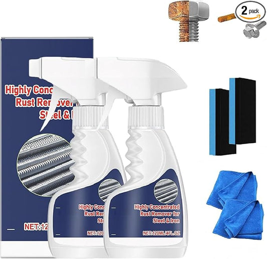 2Set Highly Concentrated Steel Rust Remover, Instant Rust Eraser Ultra-Strong Metal Revival Spray, Rust Removal Heavy Duty for Metal, Powerful and Fast Acting for Tools, Stainless Steel, Auto Parts