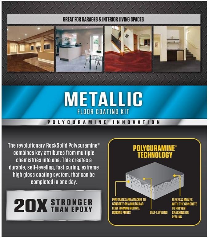 Rust-Oleum 299743 RockSolid Metallic Garage Floor Coating Kit, Gunmetal, 70 Fl. Oz