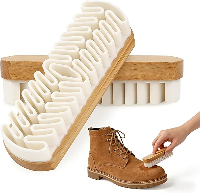 Suede Shoe Brush, specifically Designed for Shoes, Jackets, Handbags, Sofas, Clothing, and Furniture. Wooden Handle, decontamination Tool (2-Piece Set)