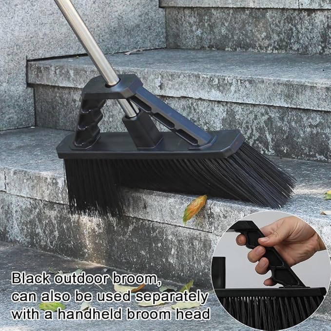 17.3 inch Push Broom Outdoor for Floor Cleaning, Heavy Duty Brush with Stiff Bristles,Outdoor Broom Patio Broom for Garage Deck Driveway Garage Yard (Black)