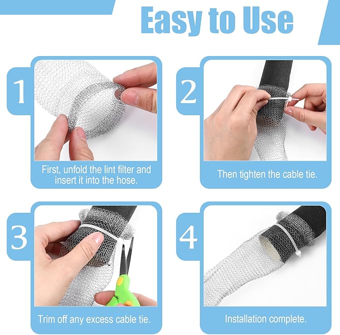 10 Pcs Lint Traps for Washing Machine Hose Stainless Steel Washing Machine Drain Hose Filter with 10 Cable Ties Mesh Laundry Drain Lint Catcher for Filter Out Cotton Fluff Paper Scraps Hair Etc