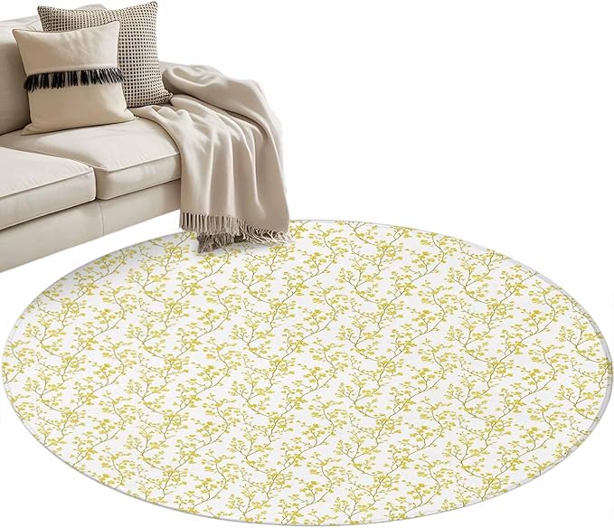 Flowers Small Round Rug 3 Ft, Branches Area Rugs Washable Non Slip Indoor Floor Mats Circle Carpet for Living Room Bedroom Dining Room Home Decor