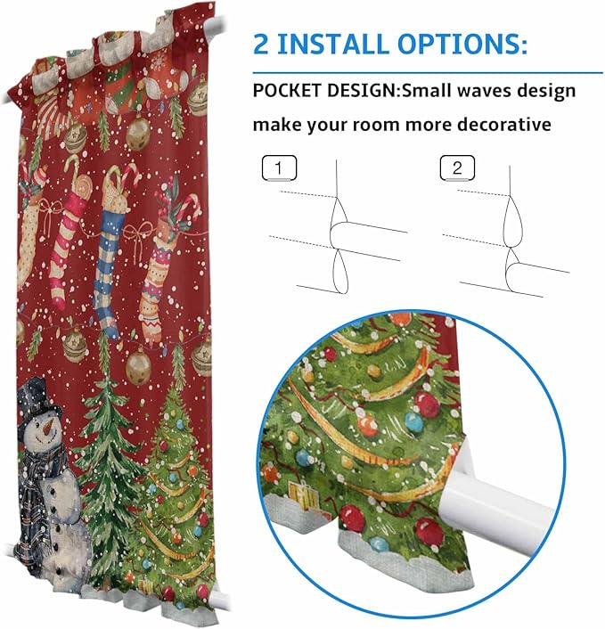 Christmas French Door Curtain Panel for Front Door, Various Christmas Socks Smiling Snowman Pine Tree Slidelight Door Curtains with Tieback Light Filtering Privacy Panels for Entryway 25"x 40"
