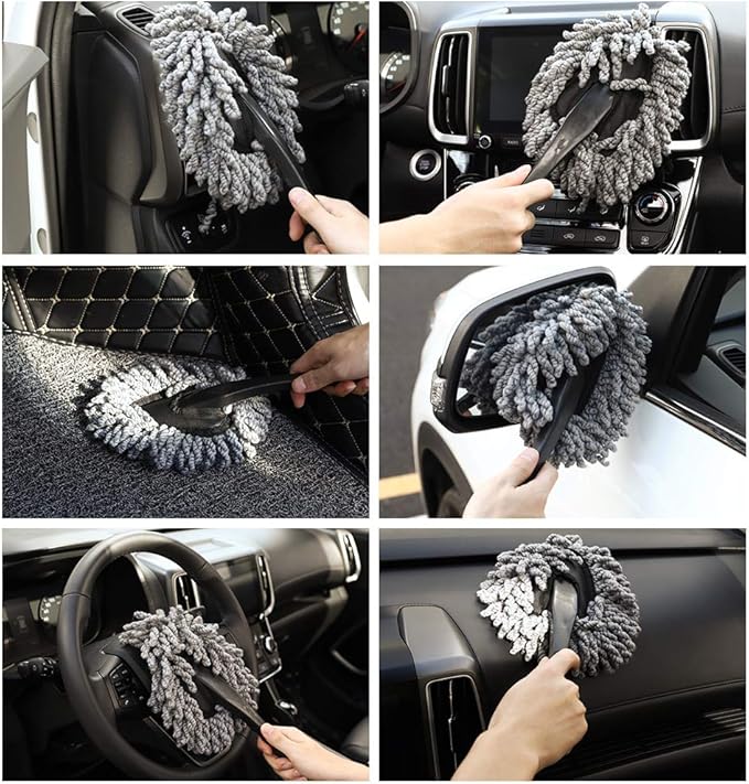 MoKo Car Duster, 2 Pack Super Soft Microfiber Dash Duster Detail Brush Set Interior Exterior Cleaning Dusting and Washing Tool for Car Motorcycle Automotive Dashboard Air Vents - Gray