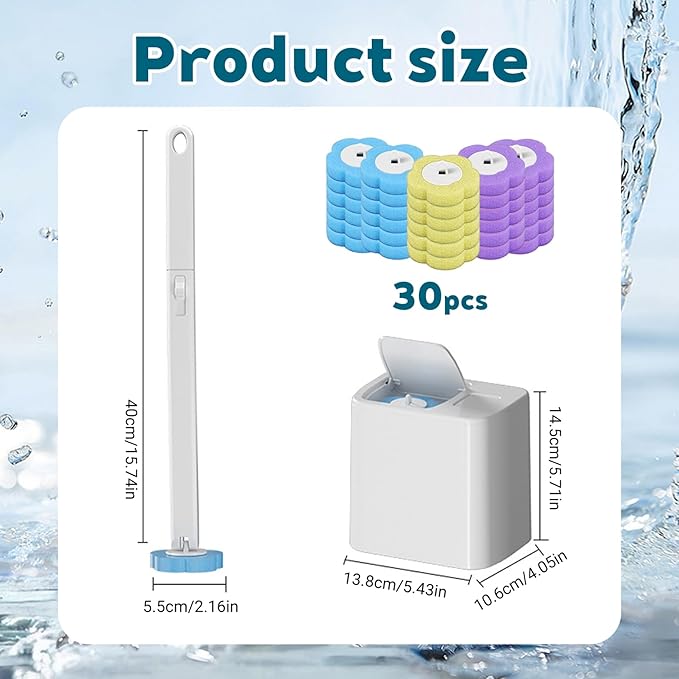 Disposable Toilet Cleaning System|Disposable Toilet Brush with 30 Refill Pads, Wall-Mounted Brush with Replacement Heads and Holders 360 Degree Cleaning for Bathtub Sink Wash Basin