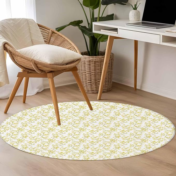 Flowers Round Rug 4 Ft, Branches Circle Area Rugs Washable Non Slip Indoor Floor Mats Carpet for Living Room Bedroom Dining Room Home Decor