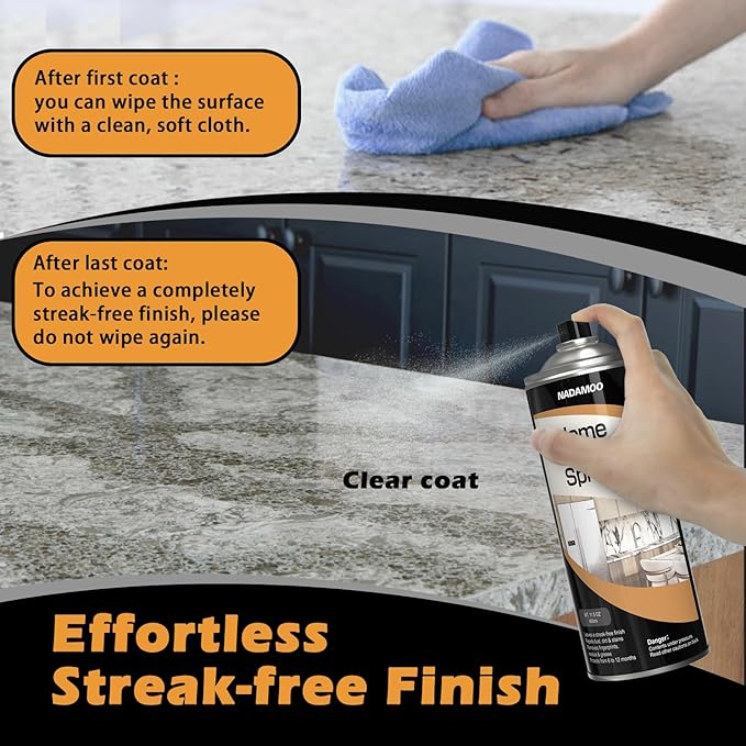 NADAMOO 2K Home Ceramic Coating Spray, 2-Parts Formula with Stronger Adhesion and Enhanced Wear Resistance, Seal & Protect Kitchen & Bath Surfaces, Repels Stains & Grime, Clear, 1 Can
