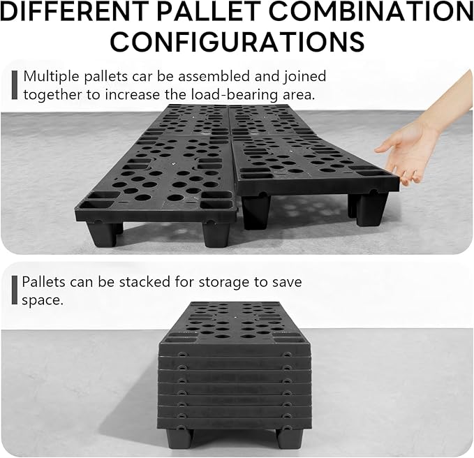 Plastic Pallets, 6pcs Black Lightweight Nestable Polyethylene Pallets, Moisture-Proof Floor Pallets, Mini Spliceable Plastic pallets for Basement Storage Kitchen Garages L 19.7" x W 11.8"x H 3.9"