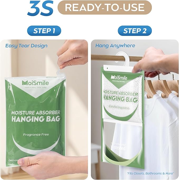 Hanging Moisture Absorbers 6 Pack Net Wt. 17.5oz/Pack, Fresh Fragrance Closet Dehumidifier Bags, Odor Eliminator & Humidity Absorber, Humidity Packs for Bathroom, Bedroom, Basement, Car, RV & Boat