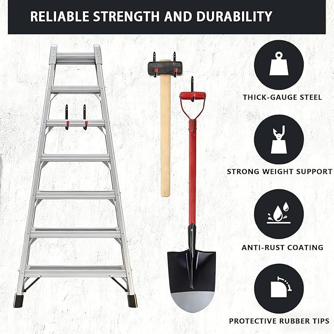 CBWLWJ 6 Pack Garage Hooks Heavy Duty, Multi Functional J Hooks, Anti Slip Ladder Hooks for Bikes, Chairs, Garden Tools and More. (9.48inch)