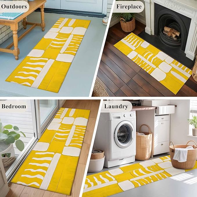 Impressionist Style Runner Rug 2'x6', Yellow Abstract Blurred Color Hallway Runner Rugs Washable Non-Slip Bedside Floor Mats Carpet for Kitchen Bedroom Laundry Room Bathroom