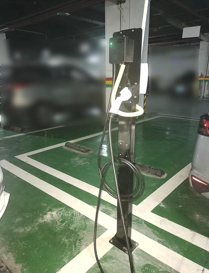 Durable EV Charging Station Column - 67" Steel Floor-Mounted Charger Stand for Garage - Heavy-Duty Electric Vehicle Charging Solution for Cars (Black)