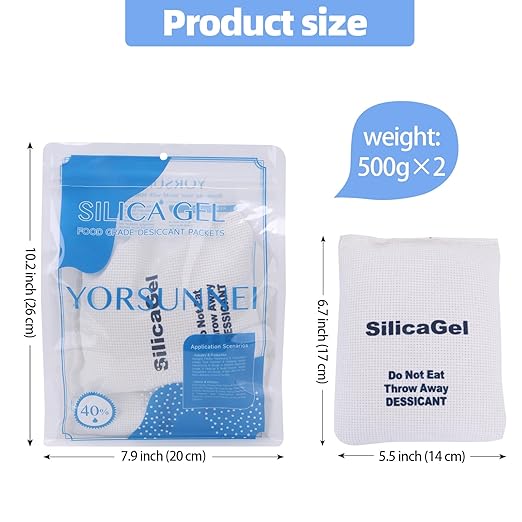500g Silica Gel Packets,Rechargeable Desiccant Packs, Moisture Absorbers for Moisture Control, Desiccant Dehumidifier for Storage Safe