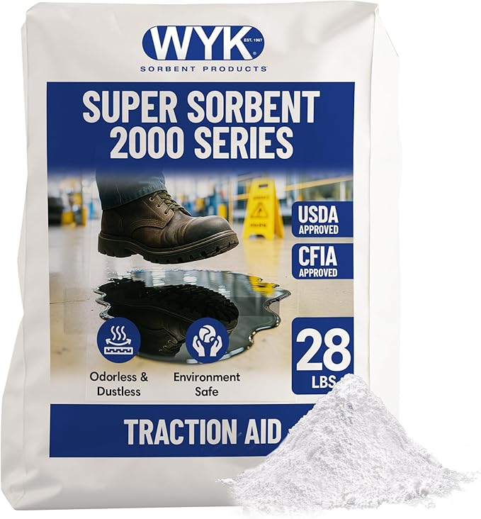 WYK 28lb Super Sorbent 2000 Series - Industrial Oil Absorbent Granules & Traction Agent for Spills, Leaks and Safety Maintenance - Fast-Acting Spill Absorber - BLUE Super Sorbent