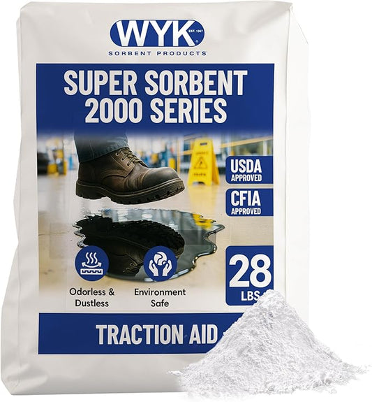 WYK 28lb Super Sorbent 2000 Series - Industrial Oil Absorbent Granules & Traction Agent for Spills, Leaks and Safety Maintenance - Fast-Acting Spill Absorber - BLUE Super Sorbent