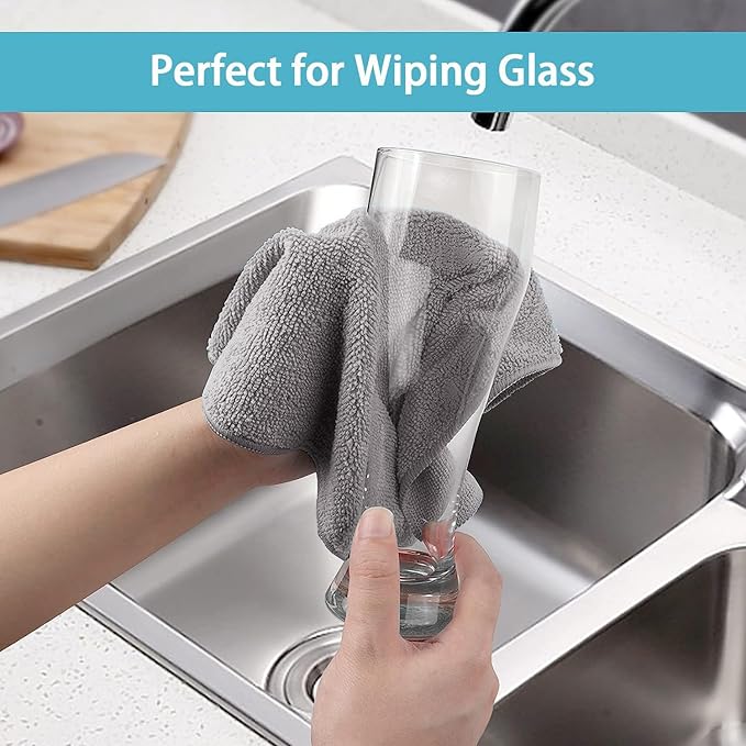 HOMEXCEL Grey Microfiber Cleaning Cloth, 8 Pack Cleaning Towels for Kitchen, Lint Free, Scratch-Free, Highly Absorbent, and Reusable Cleaning Rags for House, Window and Glass, Cars, 11.5 X11.5 inch