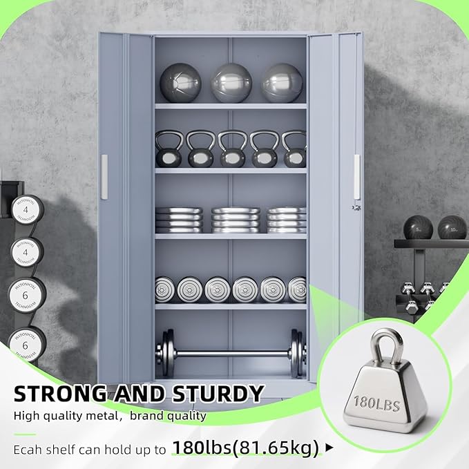 Bonusall 72" Metal Garage Storage Cabinet, 2 Locking Doors & 4 Adjustable Shelves Tall Storage, Heavy Duty Steel Tool Cabinet for Home