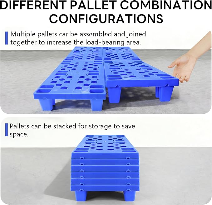 Plastic Pallets, 6pcs Blue Lightweight Nestable Polyethylene Pallets, Moisture-Proof Floor Pallets, Mini Spliceable Plastic pallets for Basement Storage Kitchen Garages L 19.7" x W 11.8"x H 3.9"