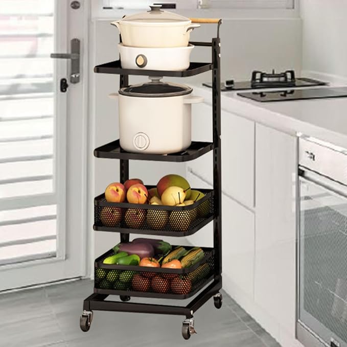Adjustable Microwave Shelf Stand with 3 Tiers nize Plates Pots and Cups in Kitchen Cupboard Black Rack with Storage Baskets for Pan Protectors