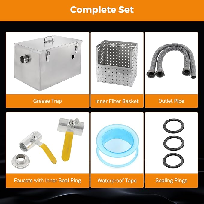 BEAMNOVA 8lbs Commercial Grease Trap Stainless Steel Interceptor for Restaurant Side Inlet