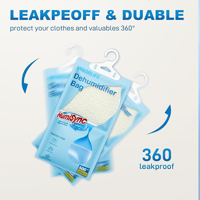 Moisture Absorbers, Hanging Closet Dehumidifier Bags 9.8 OZ, Portable Dehumidifiers for Wardrobes, Bathrooms & Bedrooms, Humidity Packs Attract Excess Moisture, Desiccant 5 Pack (Blue)