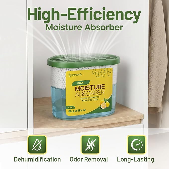 Premium Moisture Absorbers and Dehumidifier Tubs – High-Efficiency Closet Dehumidifier and Dehumidifier for Car, Odor Control Lemon Scent, 12 Pack, 7.5 Oz