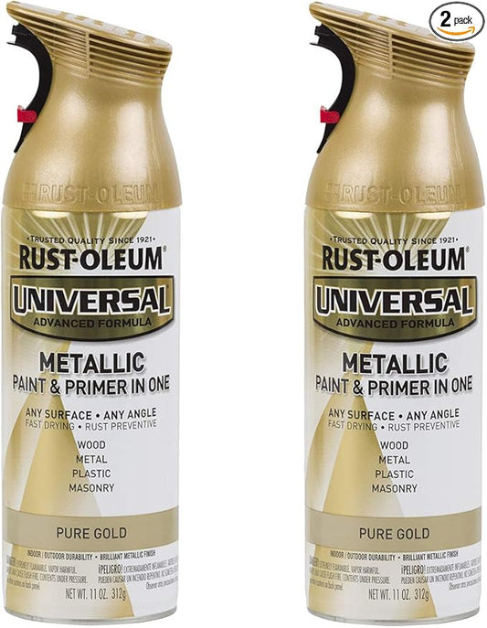 Rust-Oleum 245221-2PK Universal All Surface Metallic Spray Paint, 11 oz, Pure Gold, 2 Pack