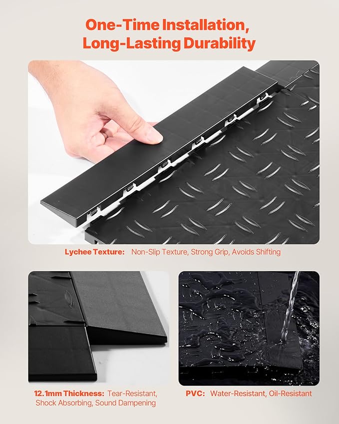VEVOR Male Garage Floors Transition Edge Kit, 15 PCS Sturdy PP Interlocking Modular Garage Floor Edging Slip-Resistant, Easy Assembly Compatible Only with VEVOR Upgraded 6-Lock Garage Mats, Black