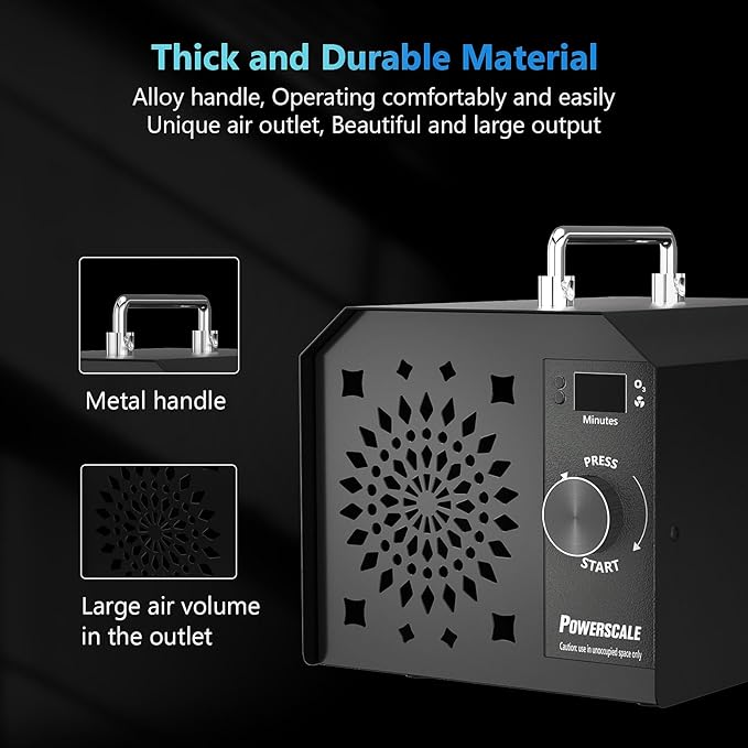 PowerScale Ozone Generator 90,000mg/h O3 Intelligent Control Ozone Odor Eliminator Commercial Ozone Machine Odor Removal, For Home, Car, Pet Room - High Capacity Ionizer Ozone Air Purifier, Black