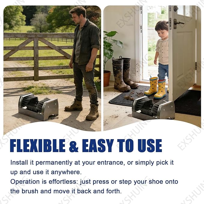 Boot Brush Scraper Outdoor, Heavy Duty Boot Scrubber & Shoe Cleaner Brush for Mud, Dirt & Snow – Durable Outdoor Boot Cleaner, 4-Sided Nylon Brush System, for Front Door, Entryway(Single)